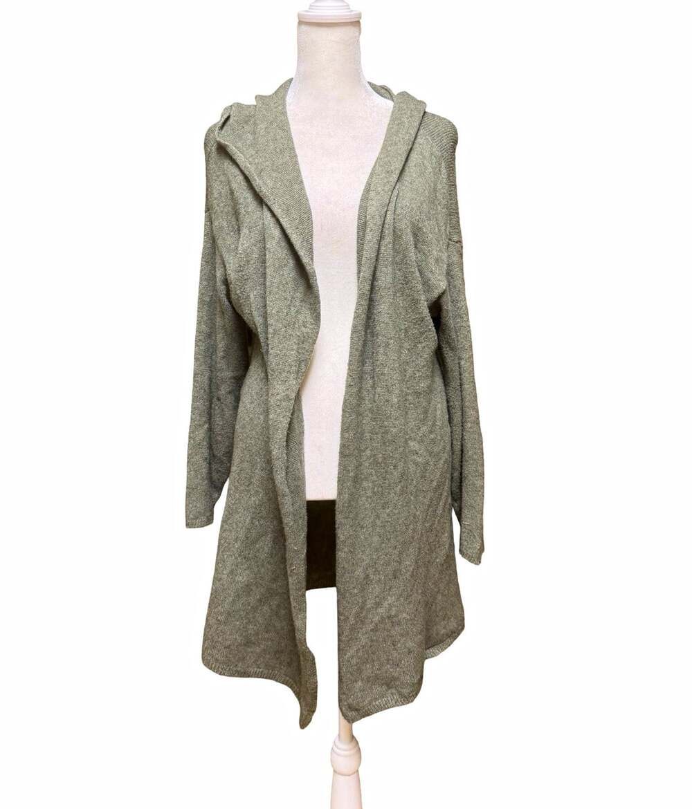 Gigi Moda Gray Knit Hooded Open Front Cardigan Sweater Viscose Blend Womens